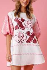 Xoxo Gossip Girl – T-Shirt mit Pailletten und Puffärmeln, lockeres Minikleid